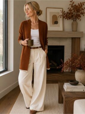 Cyrus Ribbed Open Front Cardigan | Rust | Lightweight | Size Small